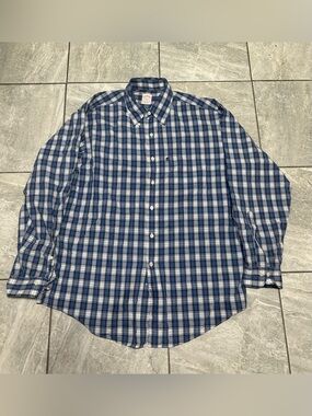 Brooks Brothers 346 Men’s Large Blue Plaid Cotton Button Down Shirt